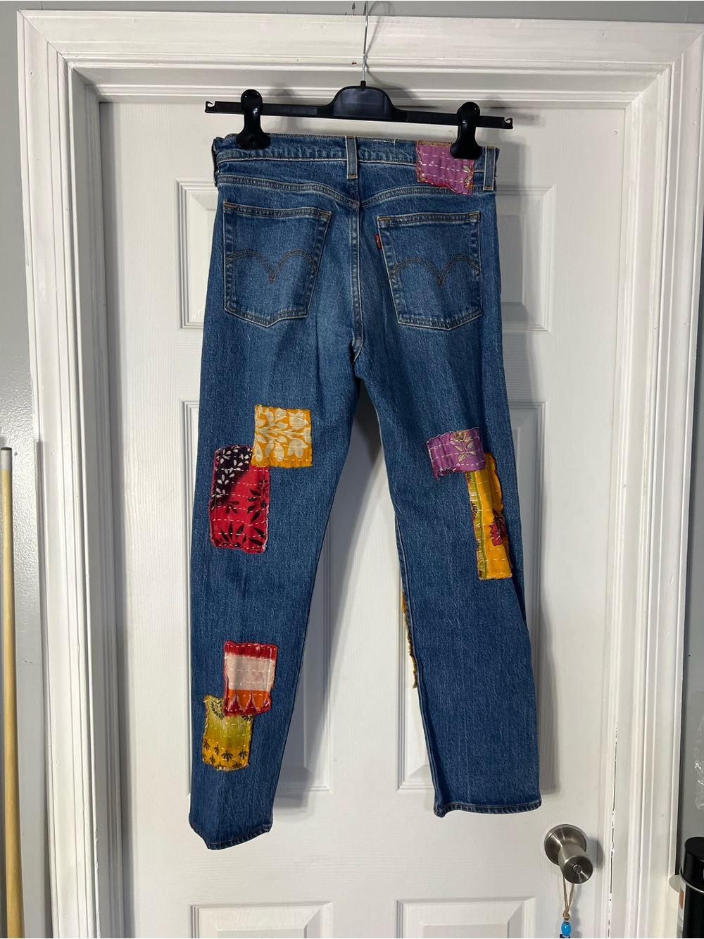 Levi's Blue Straight-Leg Jeans with Colorful Patchwork - Picture 2 of 6